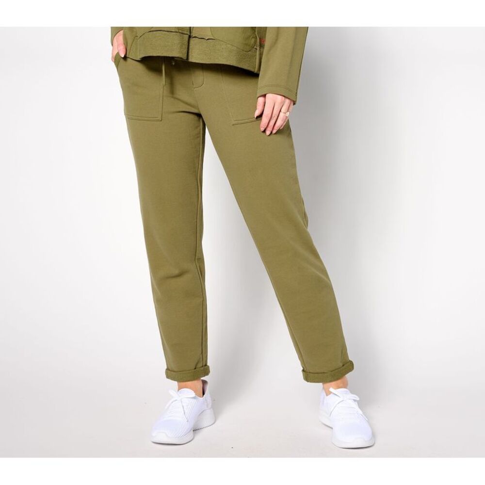 Truth + Style Women's Pants Sz M Mixed Media Barrel Leg Pant Green